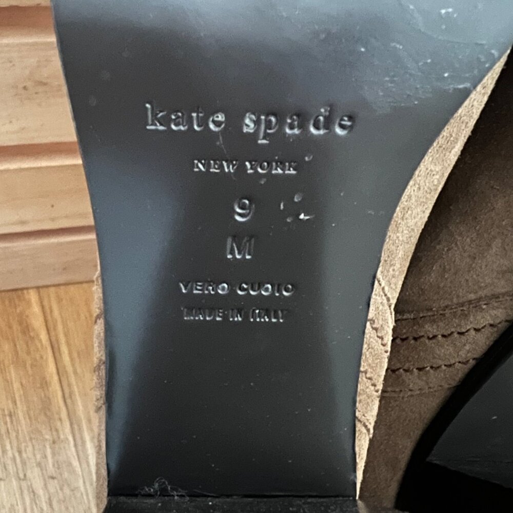 Kate Spade New York Size 9 Tobacco Brown Baise Suede Pull On Heeled Ankle Boots - Picture 3 of 16